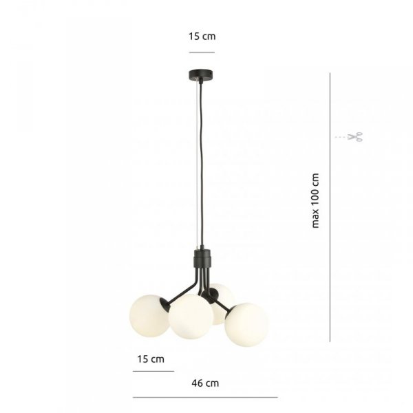 LAMPA WISZĄCA CZARNA NOWOCZESNA KLOSZE KULE EMIBIG NOVA 4  BLACK/OPAL