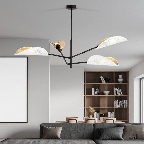 LAMPA WISZĄCA CZARNA DEKORACYJNA DO POKOJU SALONU EMIBIG VENE 4 WHITE/GOLD