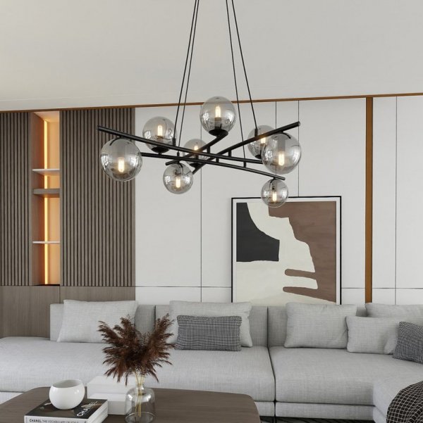LAMPA WISZĄCA NOWOCZESNA KULE SZKLANE EMIBIG ESSA 8 GRAFIT