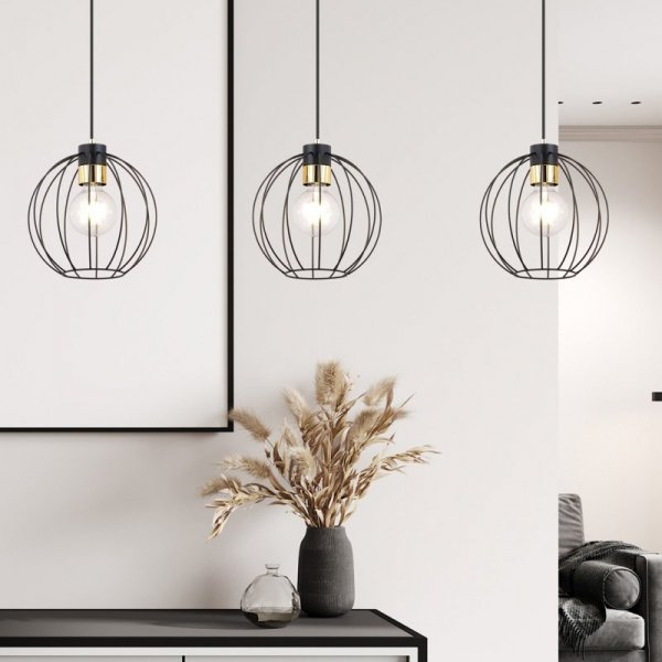 LAMPA WISZĄCA CZARNO ZŁOTA METALOWA DRUCIANA EMIBIG GINO 3 BLACK/GOLD
