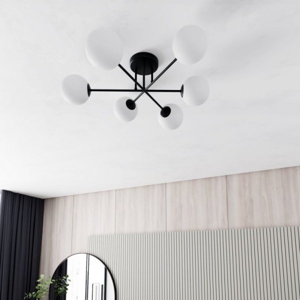 LAMPA SUFITOWA CZARNA KULE SZKLANE DO POKOJU SALONU EMIBIG ROMA 6 BL OPAL