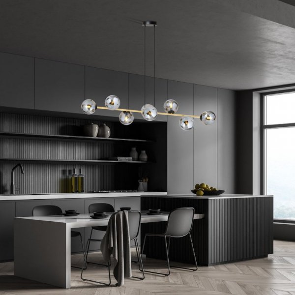 LAMPA WISZĄCA ZŁOTA KULE BIAŁE NAD STÓŁ EMIBIG GRAVITY 8 BL GRAFIT