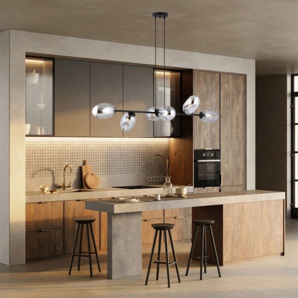 LAMPA WISZĄCA CZARNA NAD STÓŁ SZKLANA EMIBIG PANDORA 6 BL GRAFIT