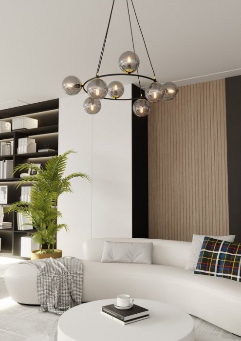 LAMPA WISZĄCA NA KOLE SZKLANE KULE DO SALONU EMIBIG AZURA 7 BL GRAFIT oprawa oświetleniowa