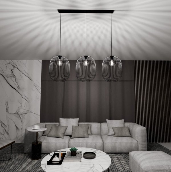 LAMPA WISZĄCA CZARNA METALOWA DRUCIANA EMIBIG ONYX 3 BL oprawa oświetleniowa
