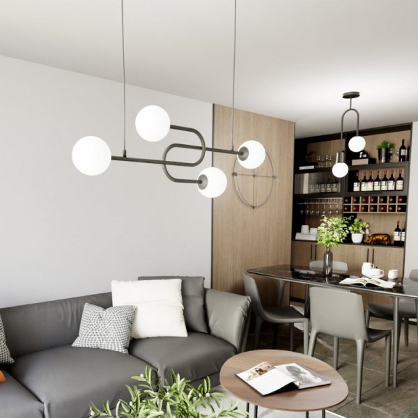 LAMPA WISZĄCA CZARNA NOWOCZESNA KULE ATRIA 4 BL OPAL oprawa oświetleniowa
