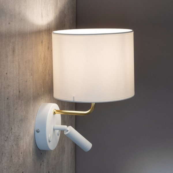 TK LIGHTING RICHI WHITE/GOLD KINKIET BIAŁO ZŁOTY DO CZYTANIA DO SYPIALNI HOTELOWY Z WŁĄCZNIKIEM Z ABAŻUREM