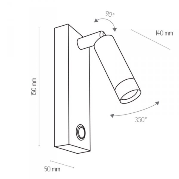TK LIGHTING ENZO 4484 KINKIET CZARNY Z WBUDOWANYM WŁĄCZNIKIEM ŚWIATŁA REFLEKTOR