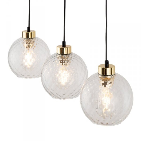 TK LIGHTING DEVON 4587 LAMPA WISZĄCA NA LISTWIE CZARNO ZŁOTA KLOSZE KULE PRZEŹROCZYSTE