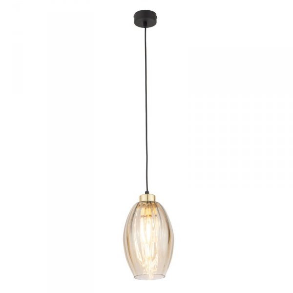 TK LIGHTING SEBO 4633 LAMPA WISZĄCA CZARNO ZŁOTA BURSZTYNOWY KLOSZ