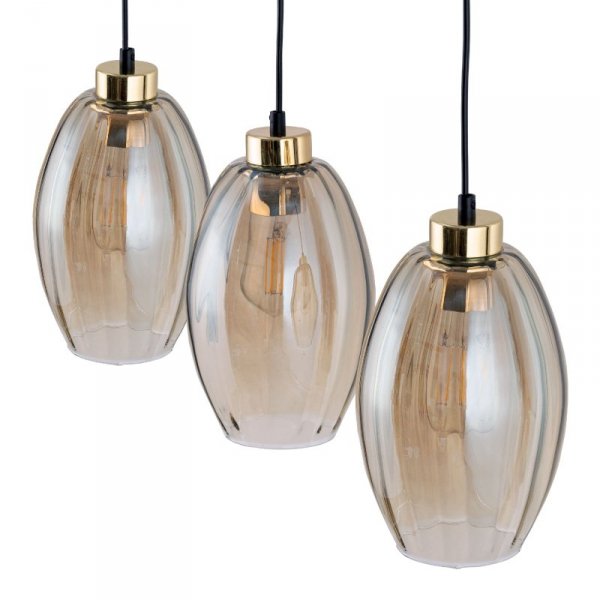 TK LIGHTING 4635 SEBO LAMPA WISZĄCA CZARNO ZŁOTA BURSZTYNOWE KLOSZE