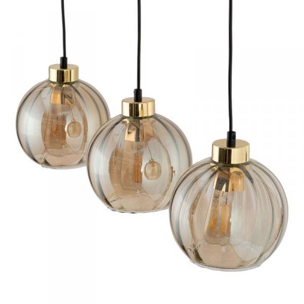 TK LIGHTING DEVI AMBER 4638 LAMPA WISZĄCA LISTWA CZARNO ZŁOTA KLOSZE SZKLANE BURSZTYNOWE