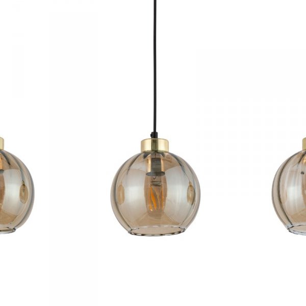 TK LIGHTING DEVI AMBER 4638 LAMPA WISZĄCA LISTWA CZARNO ZŁOTA KLOSZE SZKLANE BURSZTYNOWE