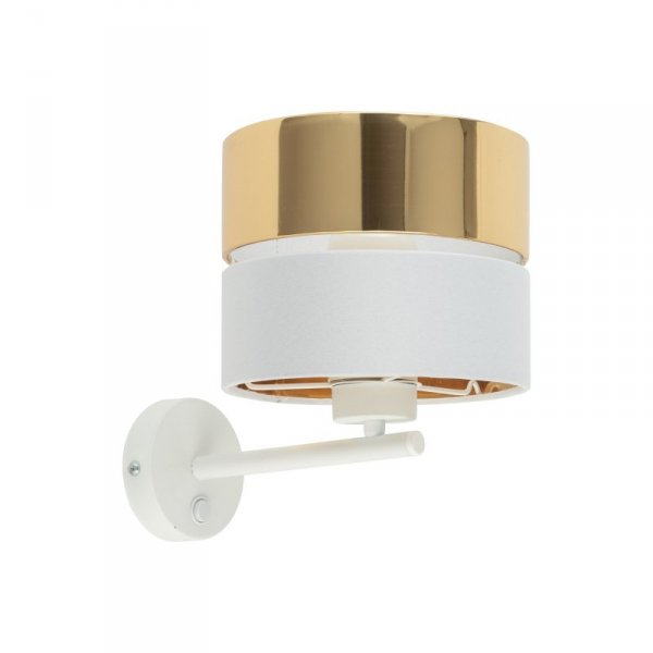 TK LIGHTING HILTON WHITE/GOLD 4770 KINKIET BIAŁO ZŁOTY ABAŻUR Z WŁĄCZNIKIEM ŚWIATŁA