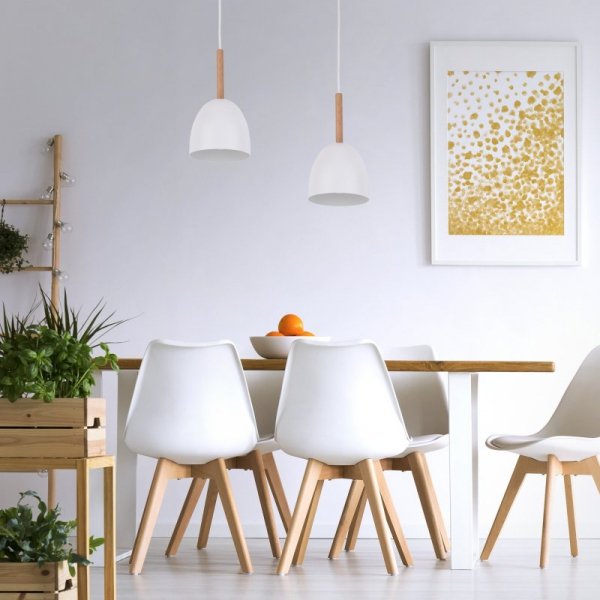 TK LIGHTING NORD WHITE 4868 LAMPA WISZĄCA BIAŁA Z DREWNEM METALOWA NAD STÓŁ