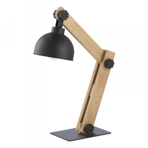 TK LIGHTING OSLO 5021 LAMPKA NOCNA STOŁOWA BIURKOWA DREWNIANA Z CZARNYM KLOSZEM INDUSTRIALNA