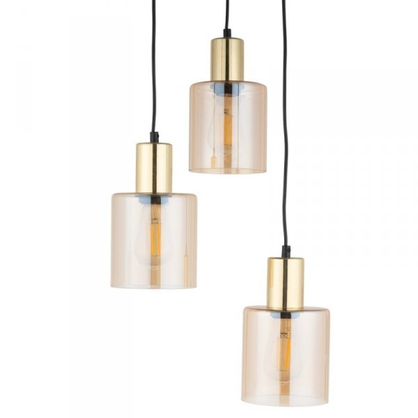 TK LIGHTING SIERRA GOLD 6667 LAMPA WISZĄCA CZARNO ZŁOTA BURSZTYNOWE KLOSZE