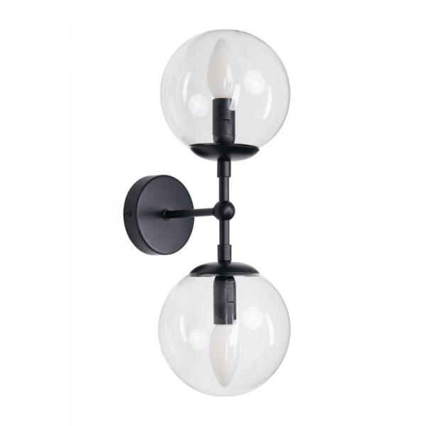 LIGHT PRESTIGE DORADO LP-002/2W BK KINKIET PODWÓJNY CZARNY KLOSZE TRANSPARENTNE DO SALONU POKOJU SYPIALNI