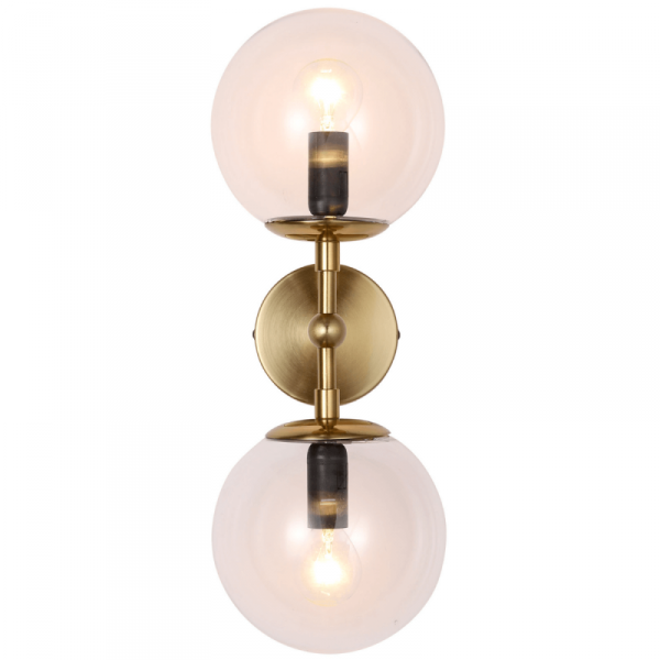 LIGHT PRESTIGE DORADO LP-002/2W Transp. KINKIET PODWÓJNY ZŁOTY MATOWY KLOSZE TRANSPARENTNE KULE SZKLANE