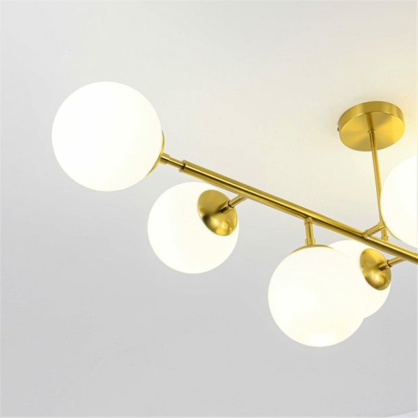 LIGHT PRESTIGE DORADO LP-002/8P LAMPA WISZĄCA ZŁOTA SZKLANE KULE BIAŁE KLOSZE