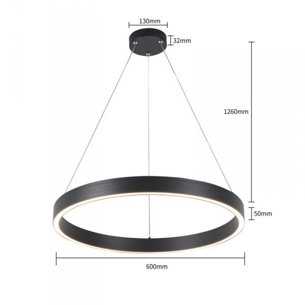 LIGHT PRESTIGE MIDWAY LP-033/1P S BK TRIANGLE LAMPA WISZĄCA CZARNA MATOWA RING KOŁO OBRĘCZ DUŻA 60CM