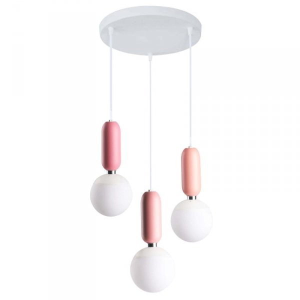 LAMPA WISZĄCA DO POKOJU DZIEWCZYNKI BIAŁO RÓŻOWA KULE BIAŁE LIGHT PRESTIGE RUBI  LP-044/3P Pink