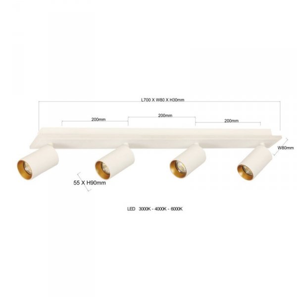 LAMPA SUFITOWA PLAFON SPOT REFLEKTORKI BIAŁE DO POKOJU KUCHNI  LED LIGHT PRESTIGE PARMA  LP-0612/4C WH