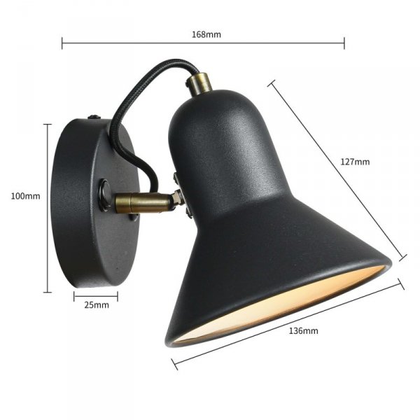 KINKIET CZARNY Z WŁĄCZNIKIEM NOWOCZESNY METALOWY DO SYPIALNI SALONU LIGHT PRESTIGE ASTAMA LP-1122/1W BK