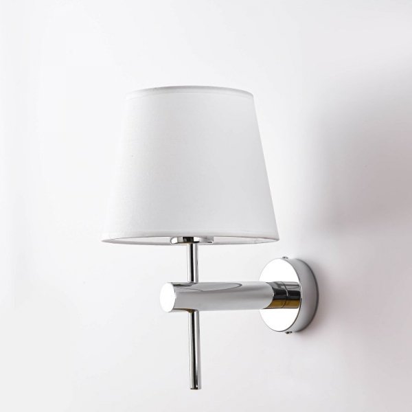 KINKIET KLASYCZNY PROSTY CHROM Z BIAŁYM ABAŻUREM DO SALONU SYPIALNI LIGHT PRESTIGE TIVOLI LP-1133/1W CH