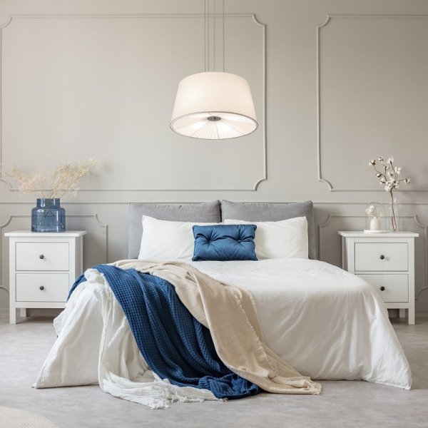 LAMPA WISZĄCA BIAŁA ABAŻUR NOWOCZESNA DO SALONU SYPIALNI NAD STÓŁ LIGHT PRESTIGE BALI LP-1322/1P WH