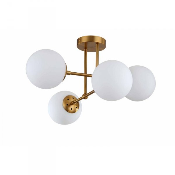 LIGHT PRESTIGE ROMA LP-1345/4P GD LAMPA SUFITOWA ZŁOTA MATOWA KULE BIAŁE KLOSZE DO SALONU SYPIALNI 