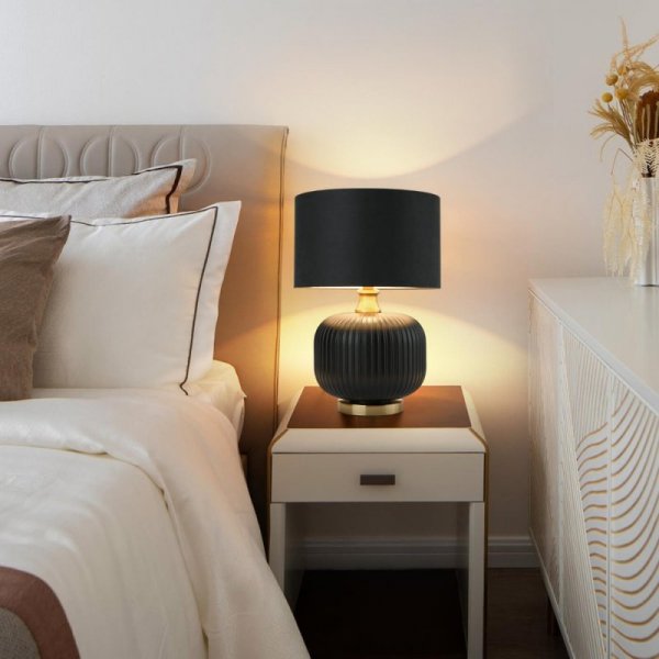 LIGHT PRESTIGE TAMIZA LAMPA STOŁOWA LAMPKA NOCNA CZARNO ZŁOTA DO SYPIALNI NA KOMODĘ DO SALONU