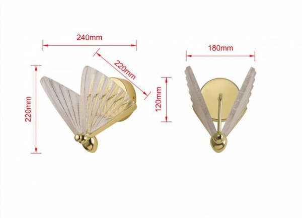 LIGHT PRESTIGE MARIPOSA LP-1715/1W KINKIET ZŁOTY DEKORACYJNY MOTYL WAŻKA DESINGERSKI