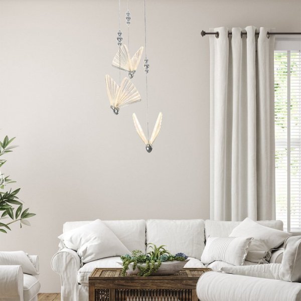 LIGHT PRESTIGE LAMPA WISZĄCA CHROM MOTYLE WAŻKI LED NOWOCZESNA LP-1715/3P CH