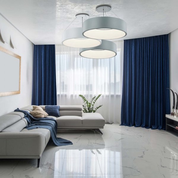 LAMPA WISZĄCA LED KOŁO OBRĘCZ RING SZARA 45CM DO SALONU KUCHNI NAD STÓŁ BARWA CIEPŁA 3000K LIGHT PRESTIGE MALAGA LP-622/1P