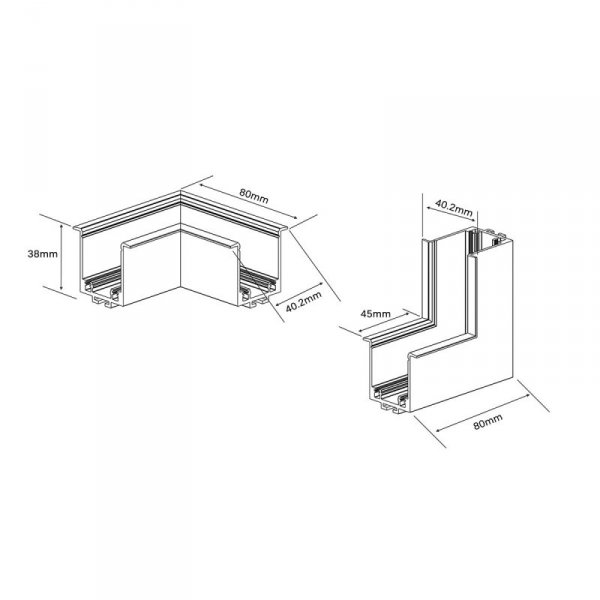 Łącznik podtynkowy L sufit-ściana Magnetic Slim czarny