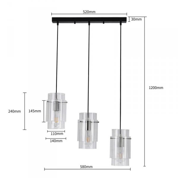 LAMPA WISZĄCA CZARNA SZKLANA NA LISTWIE POTÓJNA NAD STÓŁ LIGHT PRESTIGE SAVONA LP-707/3L 