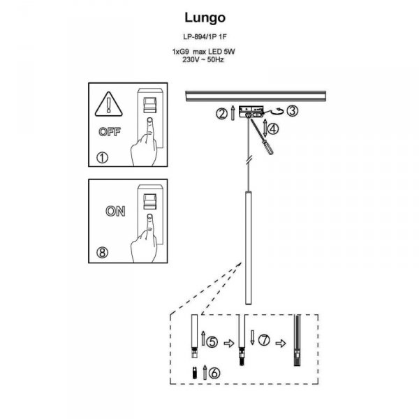 Lampa wisząca Lungo 1 do szynoprzewodu 1F 1xG9 złota LP-894/1P GD 1F