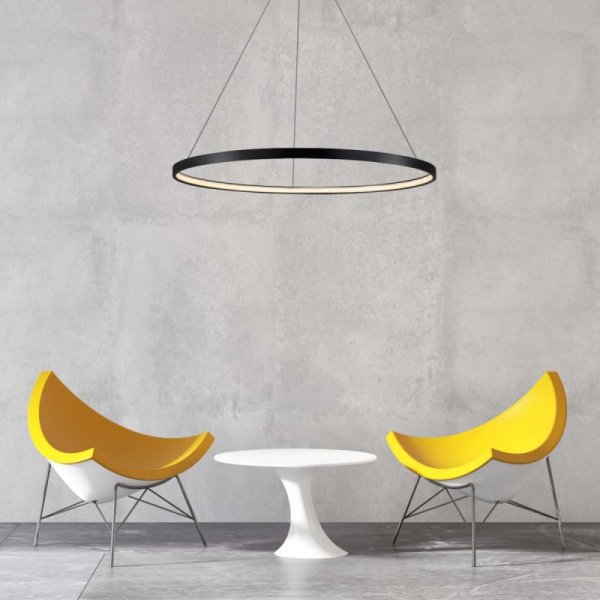 LAMPA WISZĄCA CZARNY RING KOŁO OBRĘCZ LED DO SALONU SYPIALNI LIGHT PRESTIGE ZMIENNA BARWA ŚWIATŁA LP-909/1P S BK CCT