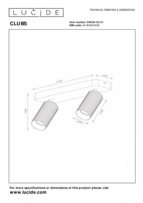 LAMPA SUFITOWA PLAFON SPOT REGULOWANY LUCIDE CLUBS 09939/02/31