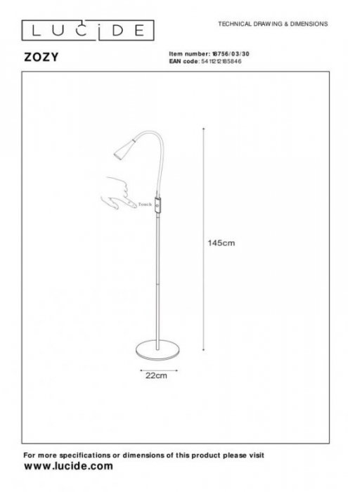 LAMPA PODŁOGOWA CZARNA NOWOCZESNA LUCIDE ZOZY 18756/03/30