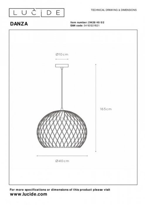 LAMPA WISZĄCA ZŁOTA DRUCIANA METALOWA KULA DO POKOJU SYPIALNI LUCIDE DANZA 21428/40/02