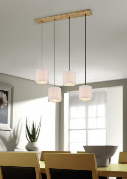 LAMPA WISZĄCA BEŻOWE ABAŻURY Z DREWNEM W STYLU BOHO SKANDYNAWSKIM DO SALONU SYPIALNI  NAD STÓŁ ELMAU 302100430 TRIO