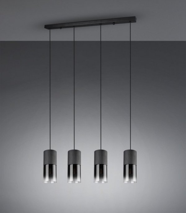LAMPA WISZĄCA CZARNA SZKLANA NA LISTWIE KLOSZE DYMIIONE GRAFITOWE DO SALONU SYPIALNI NAD STÓŁ ROBIN 310600432 TRIO