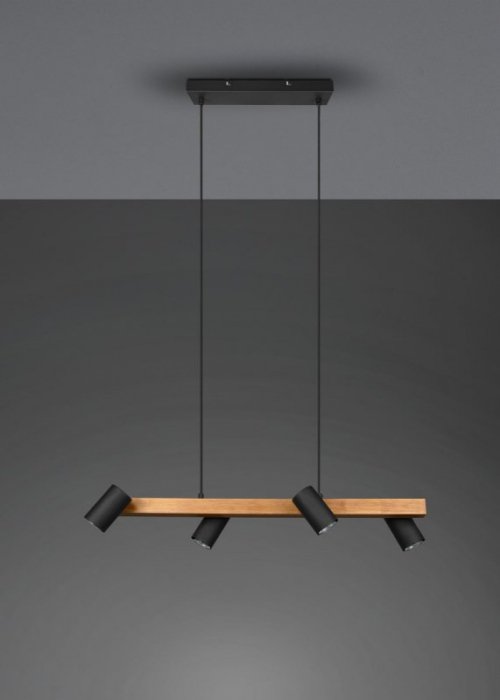 LAMPA WISZĄCA IMITACJA DREWNA DREWNOPODOBNA CZARNE REFLEKTORKI NAD STÓŁ DO KUCHNI JADALNI MARLEY 312490432 TRIO