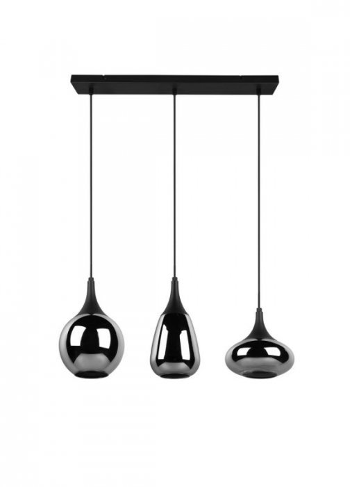 LAMPA WISZĄCA CZARNA SZKLANA NAD STÓŁ Z RÓŻNYMI KLOSZAMI SZKŁO CHROMOWANE NOWOCZESNA DO SALONU JADALNI NAD STÓŁ LUMINA 317000332 TRIO