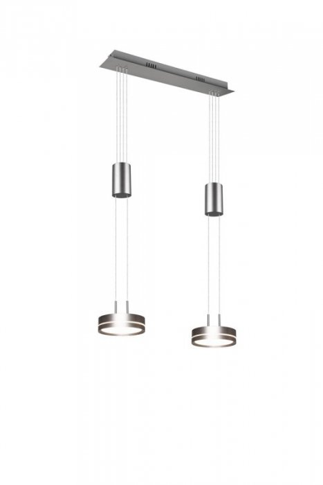 LAMPA WISZĄCA LED NIKIEL MATOWY NAD STÓŁ DO SALONU JADALNI KUCHNI NOWOCZESNA Z REGULOWANĄ WYSOKOŚCIĄ PODWÓJNA 3000K BARWA CIEPŁA FRANKLIN 326510207 TRIO