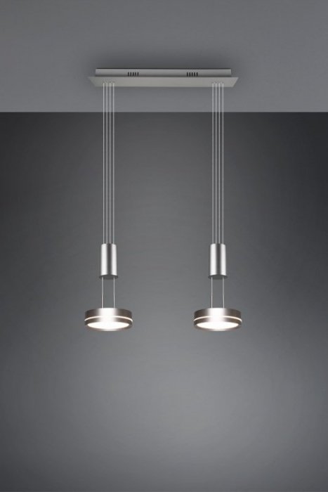 LAMPA WISZĄCA LED NIKIEL MATOWY NAD STÓŁ DO SALONU JADALNI KUCHNI NOWOCZESNA Z REGULOWANĄ WYSOKOŚCIĄ PODWÓJNA 3000K BARWA CIEPŁA FRANKLIN 326510207 TRIO