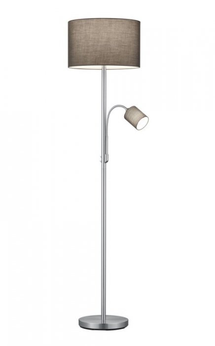 LAMPA PODŁOGOWA Z SZARNYM ABAŻUREM Z LAMPKĄ DO CZYTANIA NIKIEL MATOWY DO SALONU SYPIALNI HOTEL 403900211 TRIO
