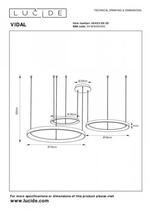 LAMPA WISZĄCA KOŁA RINGI NOWOCZESNA LED LUCIDE VIDAL 46403/99/30